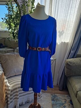 DKNY Cobalt Blue Long-Sleeve Tiered Dress